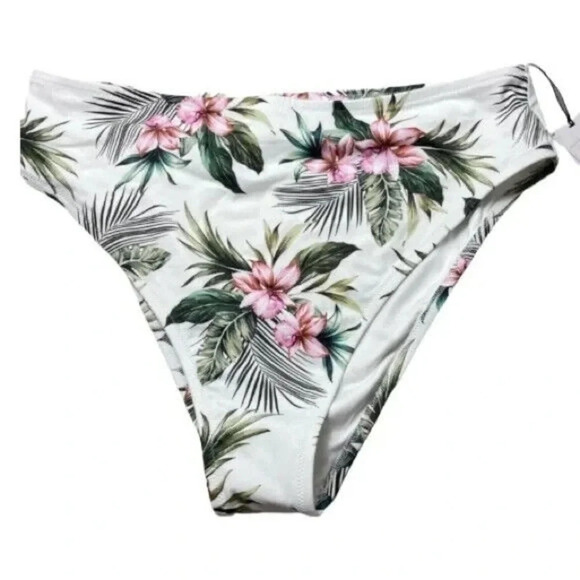 Shade & Shore High Waist Cheeky Small Floral White Green Swimwear NWOT - Picture 1 of 4